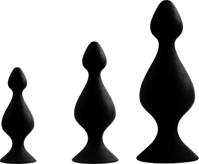 Anal Back Up Silicone Butt Plug Set Black Sex Toy Adult Pleasure Excellent Power Anal Back Up Silicone Butt Plug Set Black Sex Toy Adult Pleasure Excellent Power