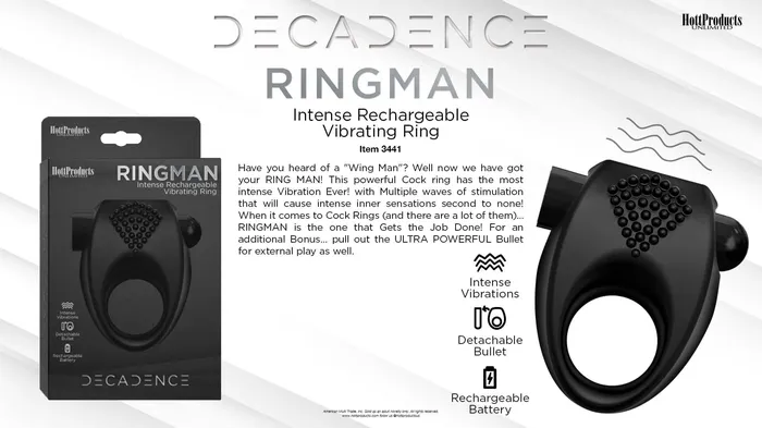 Couples HOTT Products Decadence Ringman Vibrating Cock Ring Black