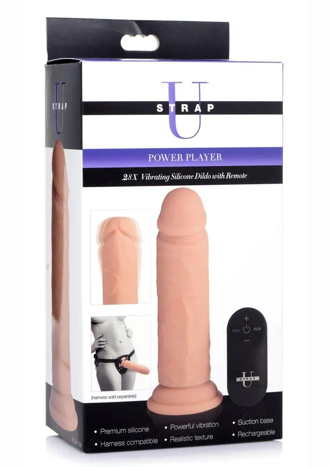 Female Sex Toys Strap U Power Player 28x Vibrating Rechargeable Silicone Dildo with Remote Control STRAP U